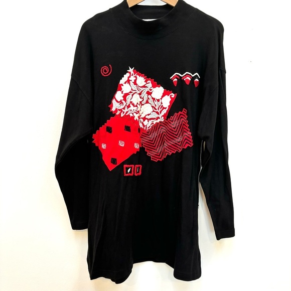 Chaus Mock Neck Long Sleeve Patchwork Sparkle Cotton Tunic Top Black Plus 2X NWT - Picture 1 of 10